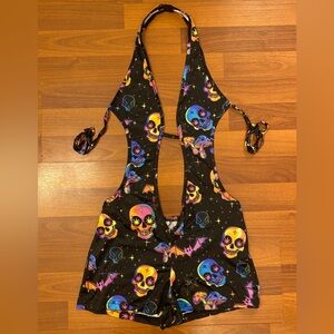 UV Reactive Rainbow Skeleton & Mushroom Print Romper